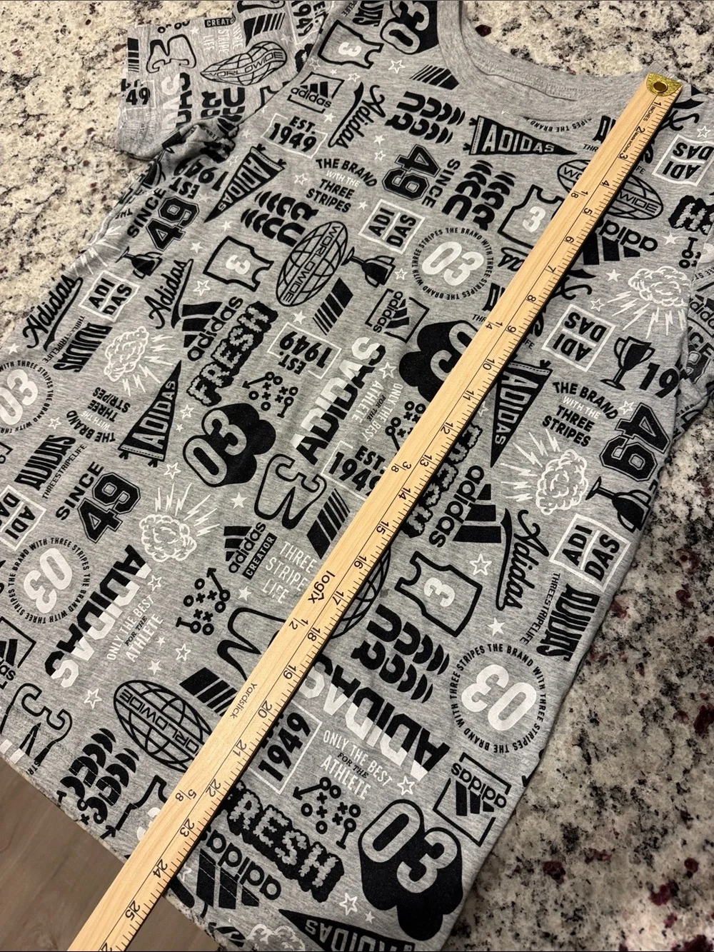adidas Grey All-Over Logo Graphic Short Sleeve Tee